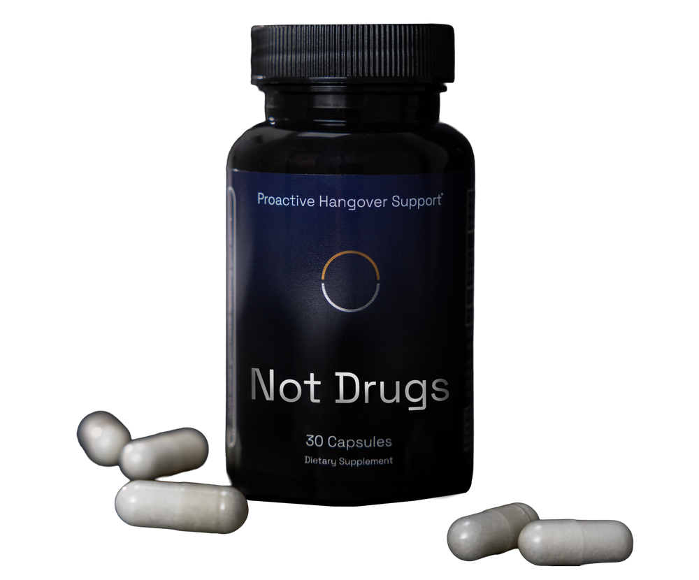 Not Drugs proactive hangover support supplement bottle